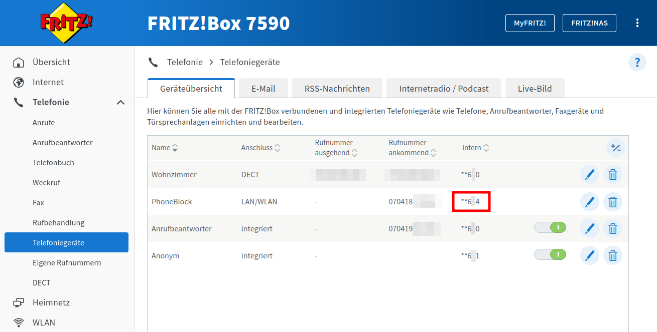 Telefonsvarer tilsluttet