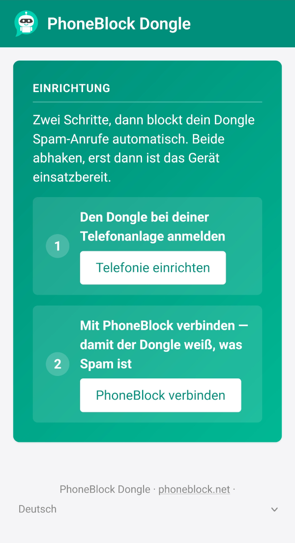 Dongle welcome screen