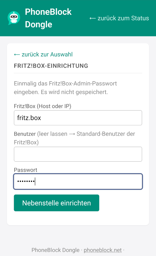 Telephony setup via Fritz!Box Assistant