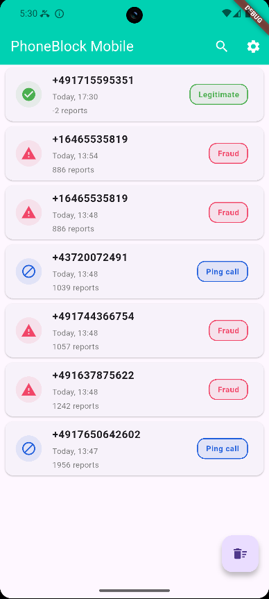 List of verified calls