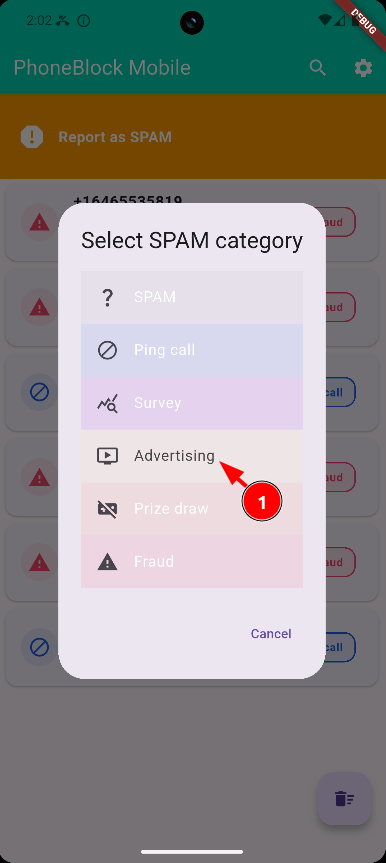 Select SPAM category