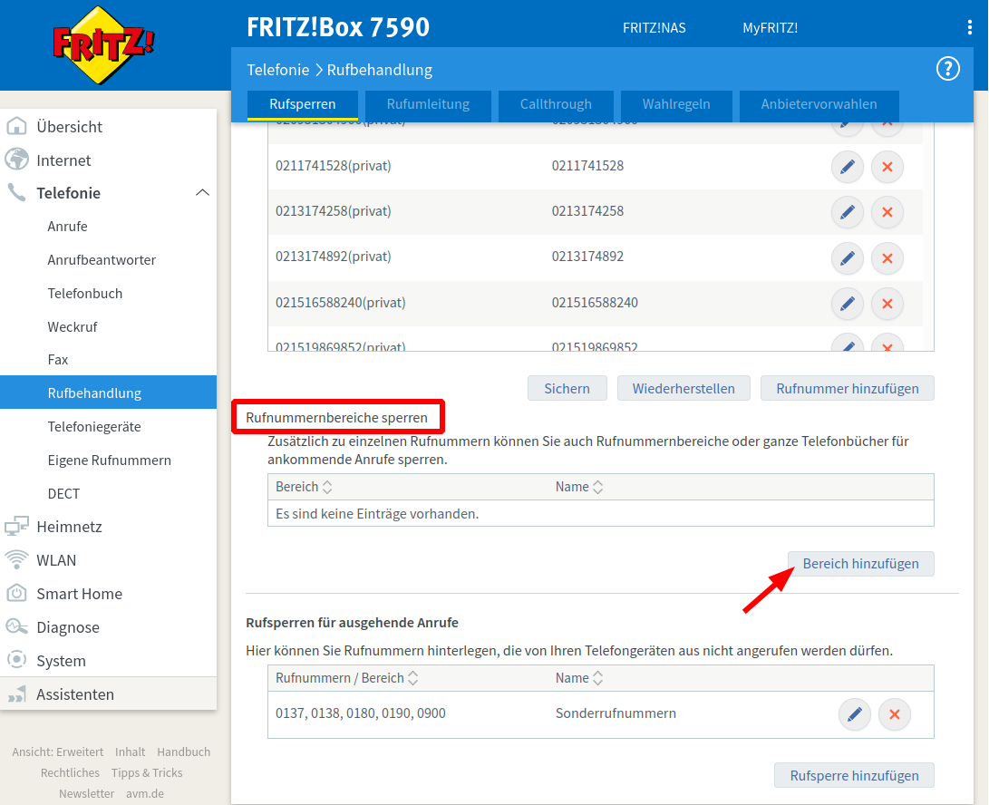 Añadir nueva restricción de llamadas