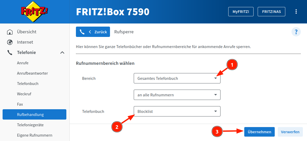 Blockera uppringare med ett telefonnummer i blocklistan